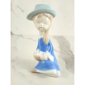 Lego Girl Figurine w/ Hat Blue Porcelain Glazed 20s Fine Quality 7" Made Japan